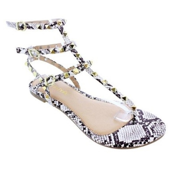 New! Vegan Python Studded Gladiator Sandals - Picture 1 of 7